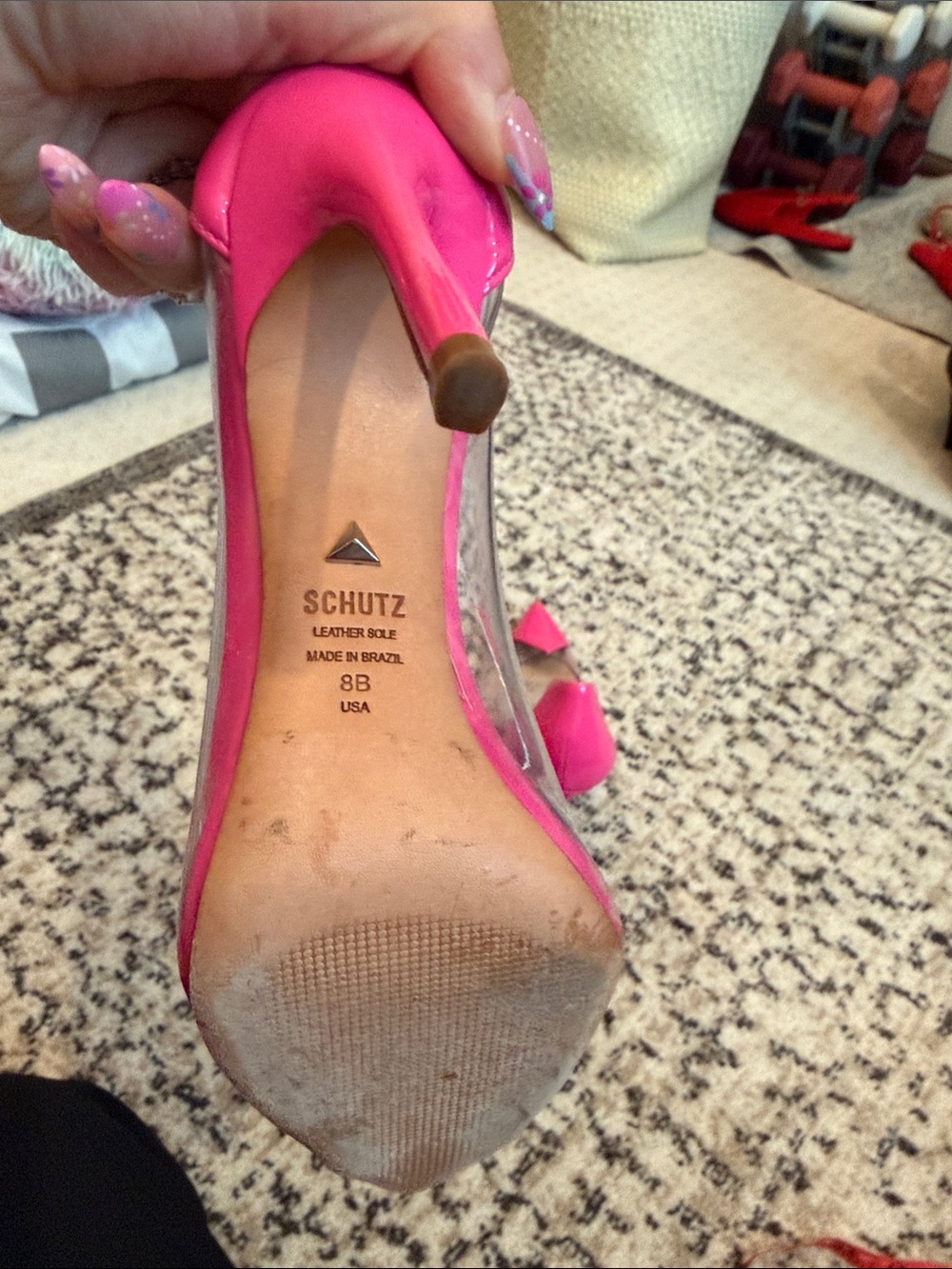 Schutz Women's Pink Pointed-Toe PVC Stiletto Pumps - Picture 5 of 5